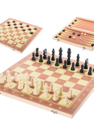 Дерев'яні шахи 3в1 "chess" qp002 шашки та нарди, в коробці 39,5х20 см