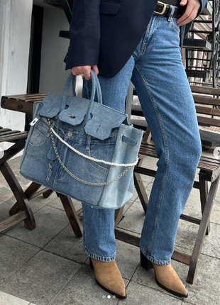 Сумка в стиле hermes модель birkin джинсовая стильная