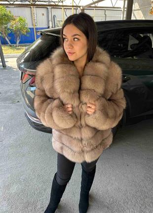 Шуба автоледі з натурального хутра песця
