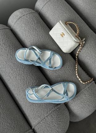 Босоніжки сандалі натуральний замш голубі сині римлянки на високій підошві10 фото