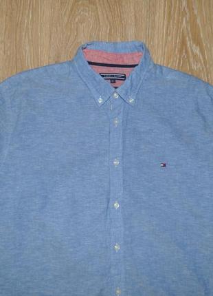 Голубая мужская рубашка из смесового льна tommy hilfiger2 фото