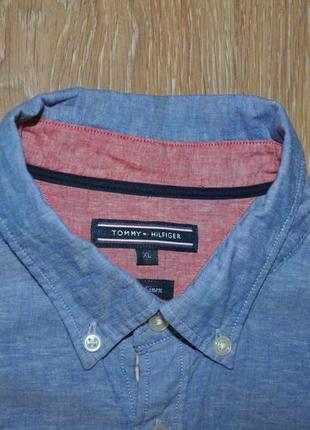 Голубая мужская рубашка из смесового льна tommy hilfiger3 фото