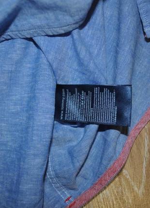 Голубая мужская рубашка из смесового льна tommy hilfiger5 фото