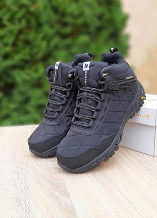 Кроссовки теплые merrell tracking высокие черные с белым