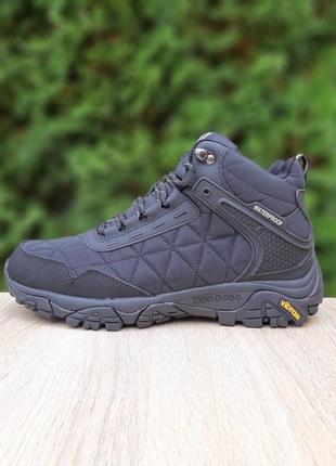 Кроссовки теплые merrell tracking высокие черные с белым