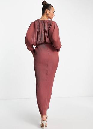 Розовое платье миди из плиссированного шифона с отделкой из гипюрового кружева asos design4 фото