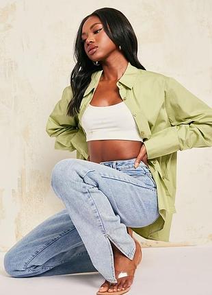 Оливкова сорочка оверсайз prettylittlething