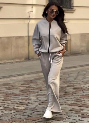 Костюм спортивный женский повседневный оверсайз кофта на молнии брюки на высокой посадке с карманами качественный таш барби