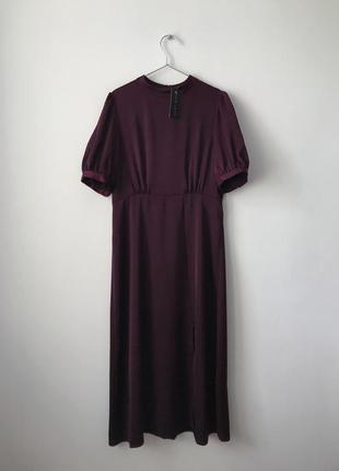 Новое длинное сатиновое платье винного цвета new look 🍷 бордовое винное бургунди платье миди