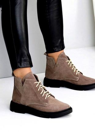 36-41 рр деми/зима ботинки на натуральная замша/кожа черные, капучино, бежевые, красные