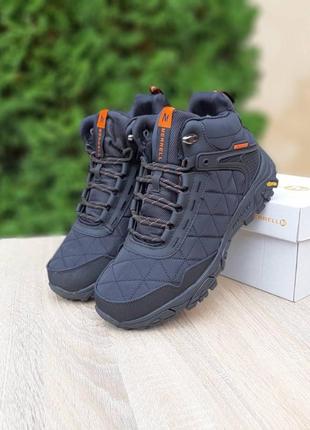 Мужские качественные и стильные кроссовки для мальчиков merrell tracking высокие черные с оранжевой зимой❄️