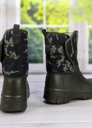 Сапоги мужские пена зимние на липучках темно-зеленые с пикселем dago 3510