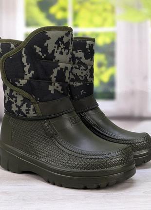 Сапоги мужские пена зимние на липучках темно-зеленые с пикселем dago 3510