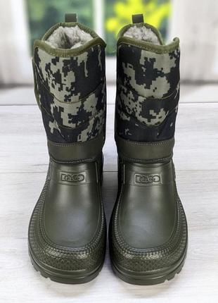 Сапоги мужские пена зимние на липучках темно-зеленые с пикселем dago 3510