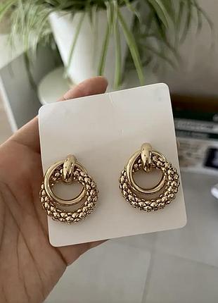 Массивные роскошные золотые серьги новые объемные ретро old money