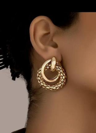 Массивные роскошные золотые серьги новые объемные ретро old money