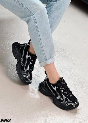 Кроссовки материал эко кожа + обувной текстиль цвет черный4 фото