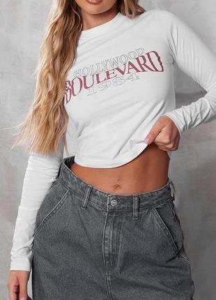 Лонгслив white hollywood boulevard fitted crop t shirt
