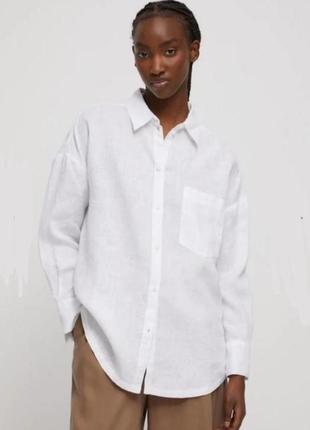 Шикарная белая льняная рубашка h&amp;m s