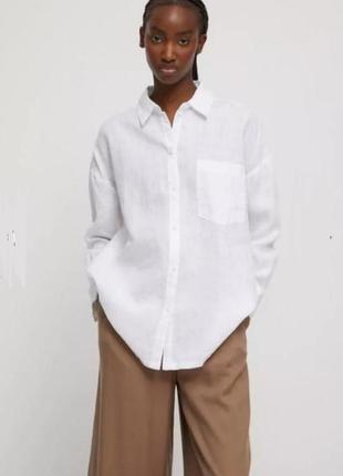 Шикарная белая льняная рубашка h&amp;m s3 фото