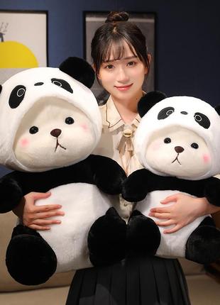 Мягкая игрушка плюшевый mишка  панда в костюме со съемным капюшоном 40 см6 фото