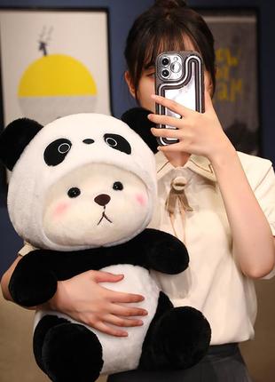 Мягкая игрушка плюшевый mишка  панда в костюме со съемным капюшоном 40 см3 фото