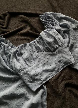 Блуза блузка кроп топ корсет бюстье в корсетном стиле в горох с объемными рукавами буфами5 фото