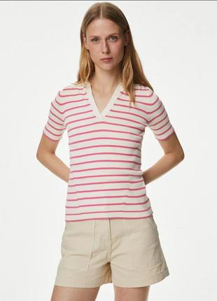 Футболка блузка блуза в смужку рожева поло2 фото