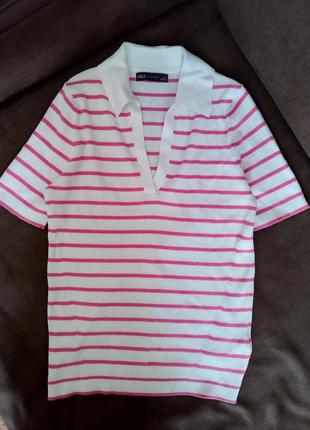 Футболка блузка блуза в смужку рожева поло6 фото