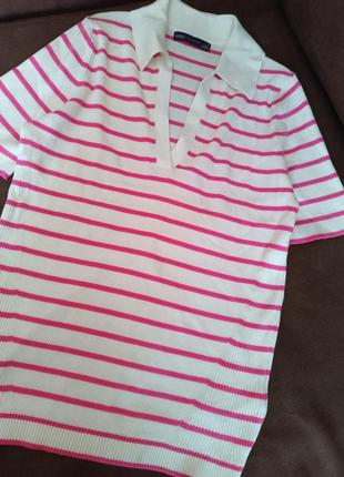 Футболка блузка блуза в смужку рожева поло8 фото