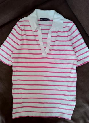 Футболка блузка блуза в смужку рожева поло10 фото