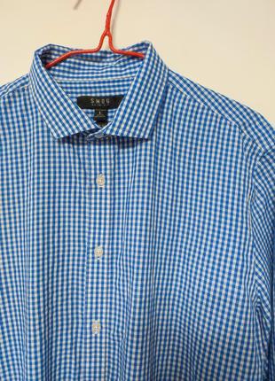 Рубашка рубашка мужская голубая синяя белая клетка легкая прямая slim fit классическая повседневная smog man, размер l7 фото
