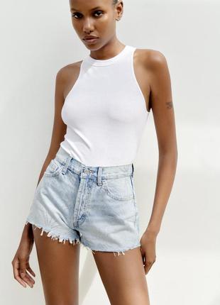 Шорты zara, джинсовые шорты zara со стразами,  mid-rise trf denim shorts2 фото