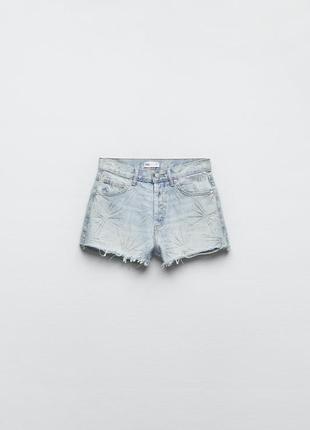 Шорты zara, джинсовые шорты zara со стразами,  mid-rise trf denim shorts5 фото