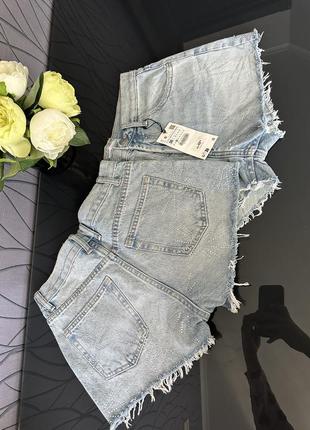 Шорти zara, джинсові шорти zara зі стразами, mid-rise trf denim shorts6 фото