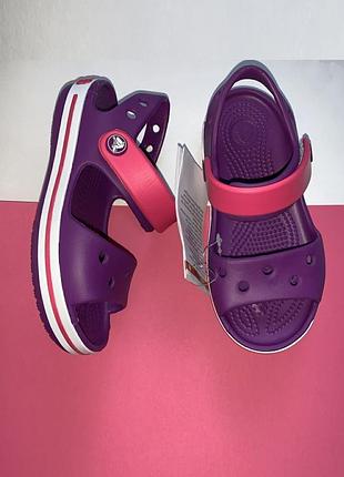 Крокс сандалии фиолетовые детские crocs crocband sandal amethyst/paradise pink