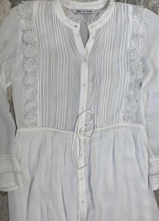 Белоснежное платье с кружевом zara s, m4 фото