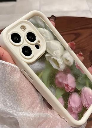 Панель цветы дождя для apple iphone 13 pro beige