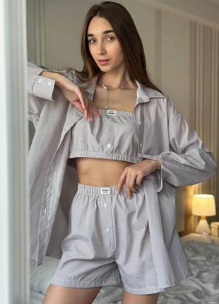 Женская пижама комплект тройка6 фото
