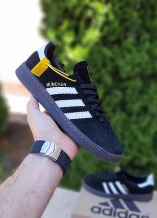 Adidas munchen чорні з білим кросівки кеди чоловічі адідас весняні осінні демісезонні демісезон топ якість низькі замша замшеві6 фото