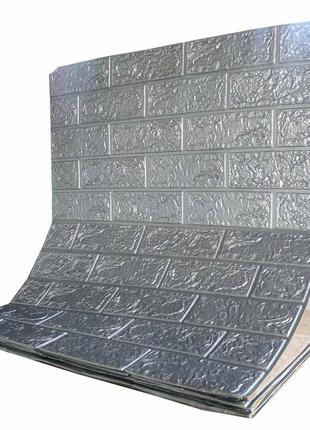 Самоклеюча декоративна 3d панель під срібну цеглу 700x3080x4 мм1 фото