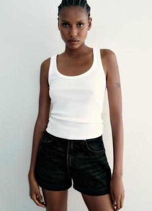 Шорты zara, черные шорты mom zara, trf high-waisted mom fit denim shorts