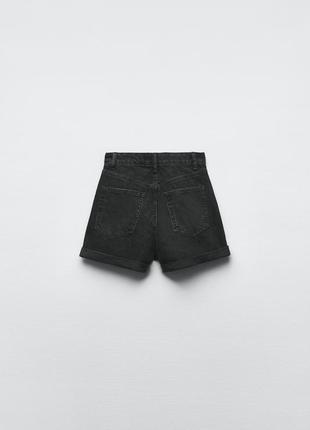 Шорты zara, черные шорты mom zara, trf high-waisted mom fit denim shorts4 фото