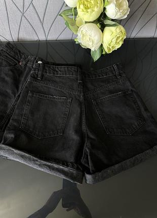 Шорты zara, черные шорты mom zara, trf high-waisted mom fit denim shorts6 фото