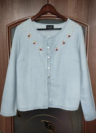 Вінтажна джинсова блуза / сорочка / жакет / вишиванка giani feroti (100% бавовна)2 фото