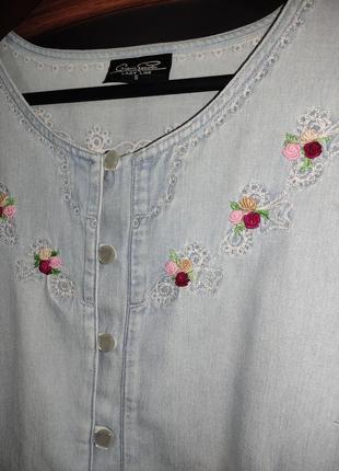 Вінтажна джинсова блуза / сорочка / жакет / вишиванка giani feroti (100% бавовна)7 фото