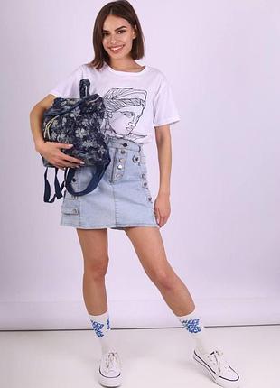 Рюкзак женский джинсовый синий код 7-6013