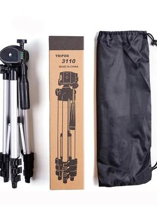 Штатив для телефона и фотоаппарата tripod 3110 pro портативный трипод 0,35-1.02м высота: серебряный7 фото