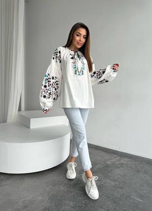 Колоритная блуза вышиванка, украинская вышиванка, этатно рубашка с вышивкой6 фото