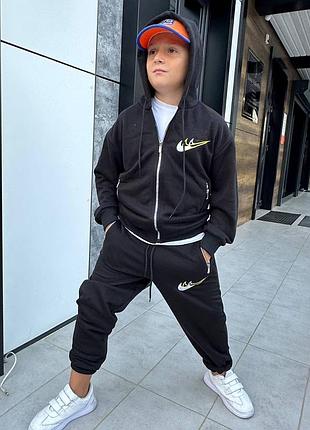 Спортивный костюм на молнии с капюшоном из премиум трехнитки петля